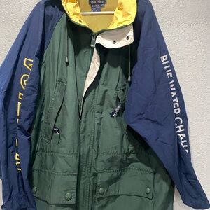 Nautica Green and Blue vintage jacket  with Weather-Resistant Design